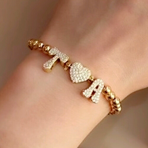 Wholesale custom pave diamond cz multiple initial jewelry personalized block letters name beaded bracelets ball chain bulk